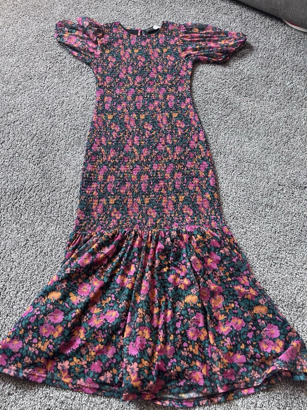 Piper & Scoot Smocked Prairie Maxi Dress S Floral Cottagecore Modest G6